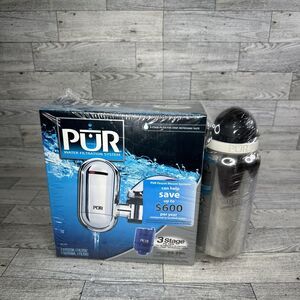 PUR 3 Stage Water Filtration System FM-3700 Faucet Mount System w/ Water Bottle